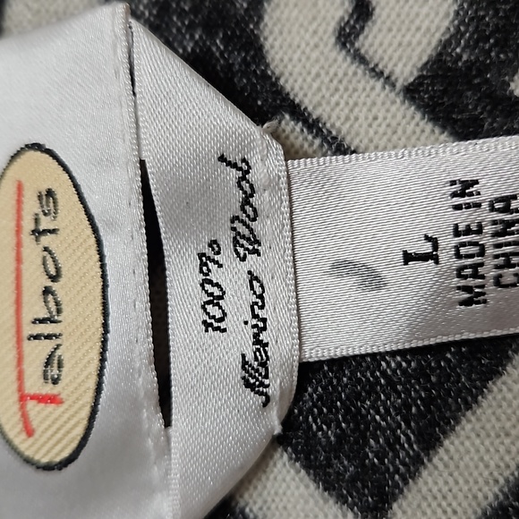 TALBOTS Women’s V-Neck Cardigan Sweater Black White Merino Wool - Picture 5 of 7